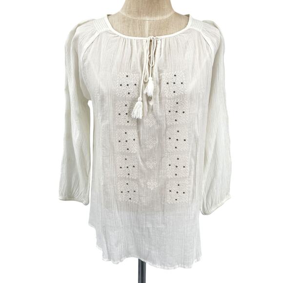Joie Revolve Millan Top Peasant Boho Embroidered tassels Ivory Size Small NWT - Picture 1 of 10
